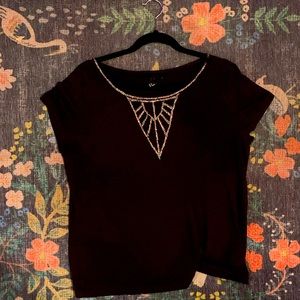 Art Deco Cut-Out Beaded T-Shirt